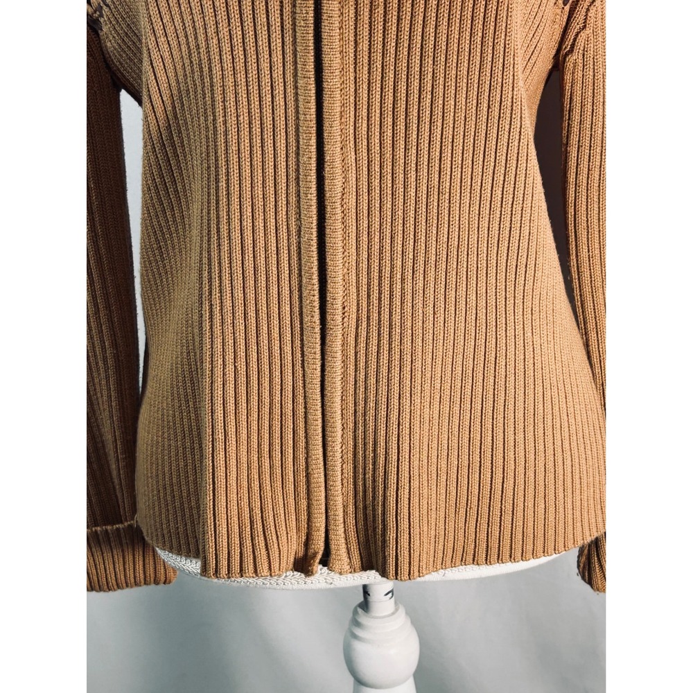 Vintage Lisa Suede Knit Zip Up Cardigan Tan Brown Western Boho Y2K Jacket Large - Picture 6 of 12